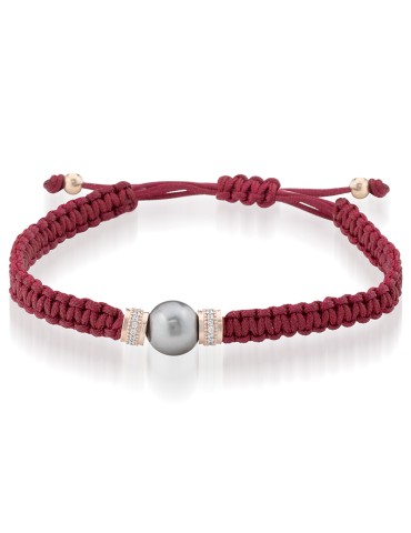 Bracciale Lelune Glamour - Cordino Rosso-Perla Tahiti 9-10 mm-LGBR4931