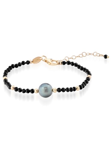 Bracciale Lelune Glamour-Dorato-Spinelli-Perla Tahiti 9 - 10mm-LGBR4942
