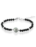 Bracelet Lelune Glamour-White-Black Agate-of-Pearl Tahitian-9 - 10mm-LGBR495