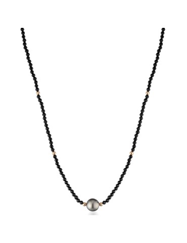 Collana Lelune Glamour - Spinelli Neri-Perla Tahiti 9 - 10 mm-LGNK4941