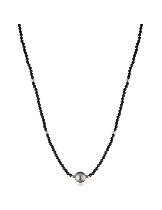 Collana Lelune Glamour - Spinelli Neri-Perla Tahiti 9 - 10 mm-LGNK4941