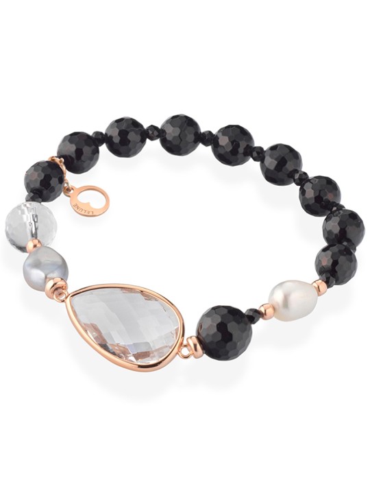 Bracciale Lelune Glamour-Carmen-Agata Nera-Cristallo di Rocca-LGBR590.CH
