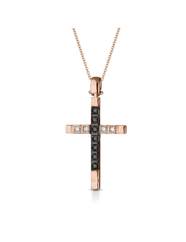 Lelune Diamonds Necklace - 18K Rose Gold with Cross Pendant and 0.07ct Black Diamonds - 0