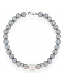 Lelune Bracelet-18Kt White Gold-Grey Pearls-White Zircons-LLBR035