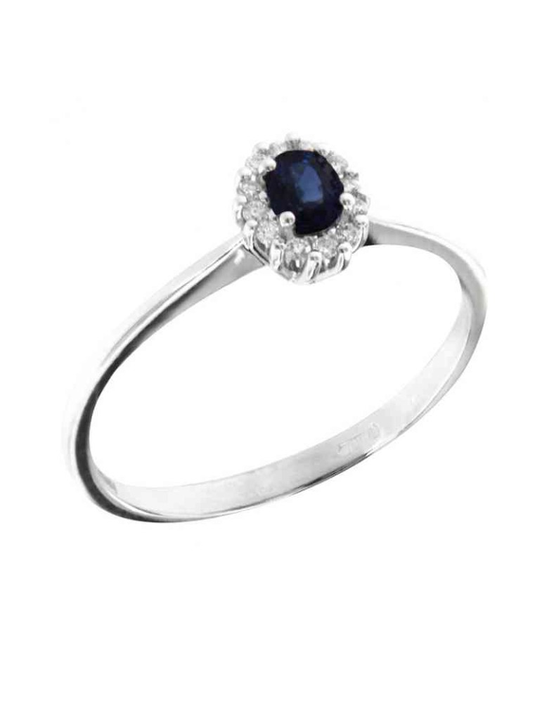 Davite&Delucchi Ring - in 18K White Gold with Sapphire and Natural Diamonds 0.08 ct - 0