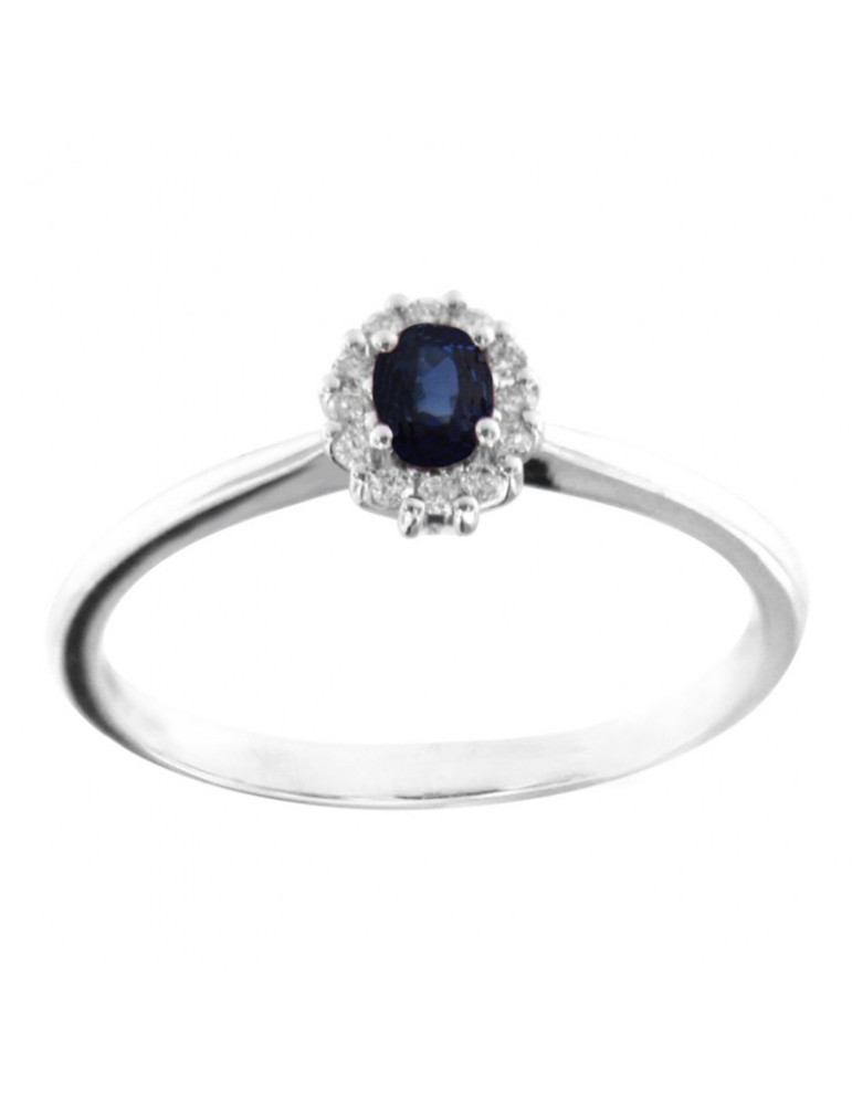 Davite&Delucchi Ring - in 18K White Gold with Sapphire and Natural Diamonds 0.08 ct - 0