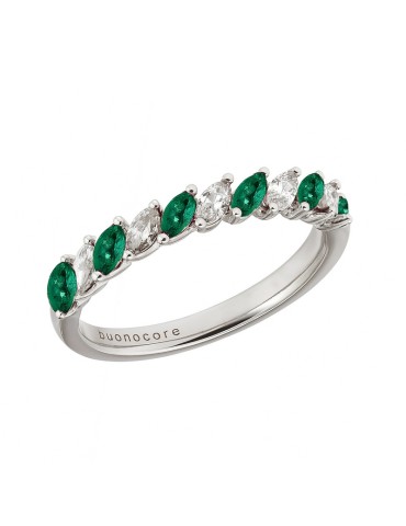Buonocore Ring - 18K White Gold Eternity Ring with Diamonds and Emeralds 0.34 carats - 0
