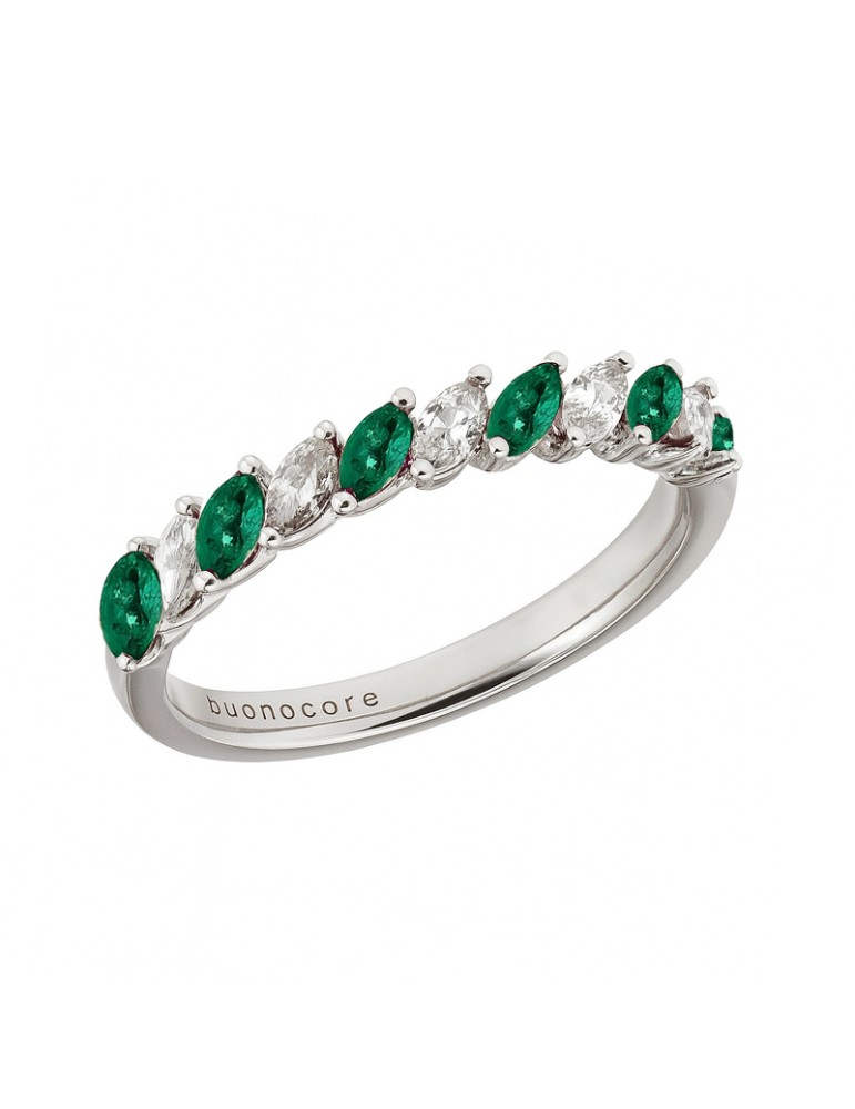 Buonocore Ring - 18K White Gold Eternity Ring with Diamonds and Emeralds 0.34 carats - 0