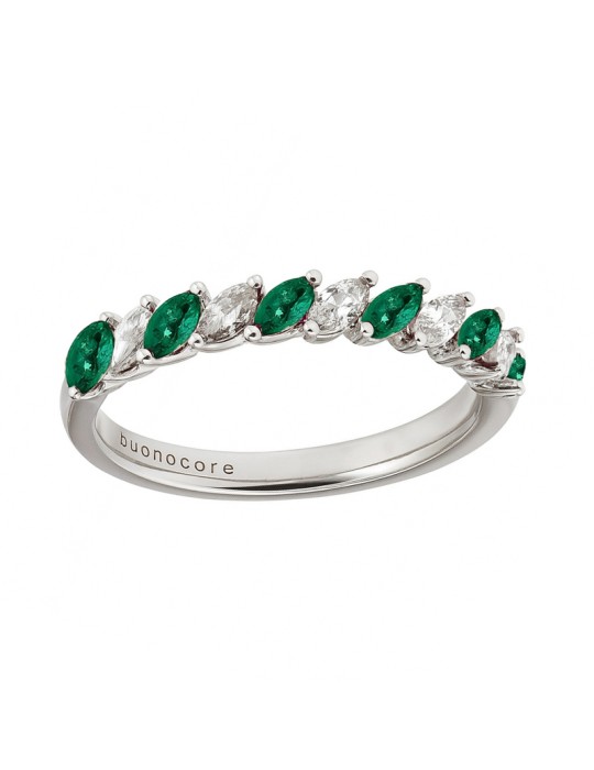 Buonocore Ring - 18K White Gold Eternity Ring with Diamonds and Emeralds 0.34 carats - 0