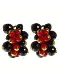 Rajola Earrings - 925% Silver Gold - Onyx-Red Coral-45-466-2OR