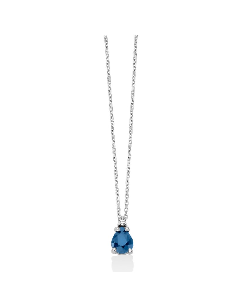 Miluna Necklace - in 18K White Gold with Blue Sapphire Pendant and Natural Diamonds - 0