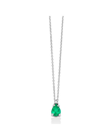 Collana Miluna - in Oro Bianco 18 carati con Pendente Smeraldo Verde e Diamanti Naturali - 0
