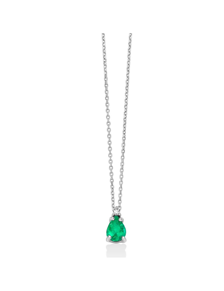 Collana Miluna - in Oro Bianco 18 carati con Pendente Smeraldo Verde e Diamanti Naturali - 0
