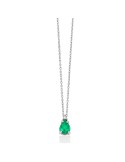 Miluna Necklace - in 18K White Gold with Green Emerald Pendant and Natural Diamonds - 0