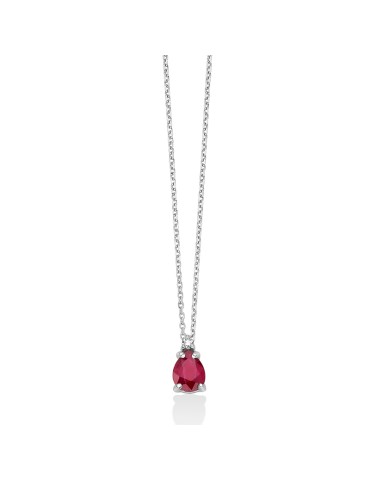 Collana Miluna - in Oro Bianco 18 carati con Pendente Rubino Rosso e Diamanti Naturali - 0
