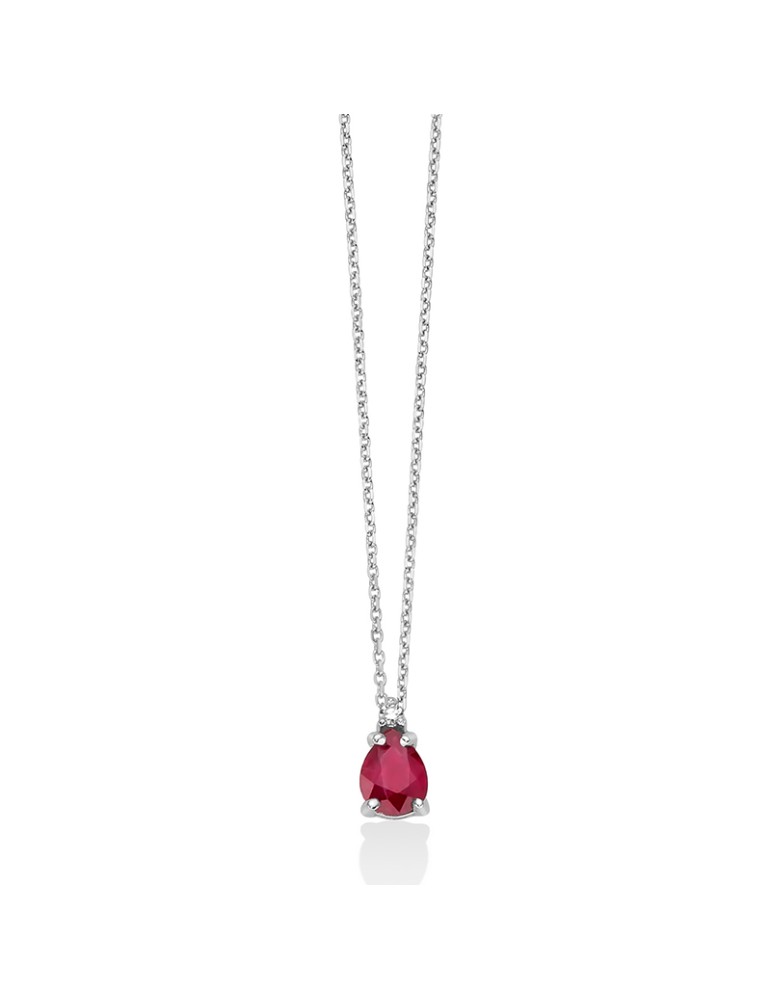 Collana Miluna - in Oro Bianco 18 carati con Pendente Rubino Rosso e Diamanti Naturali - 0
