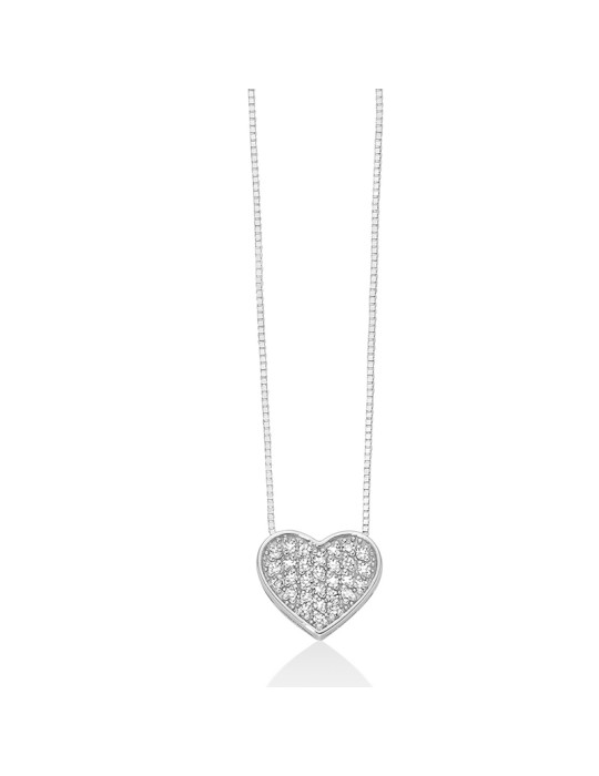 Collana Miluna - in Oro Bianco 18 carati con Pendente Cuore e Diamanti Naturali - 0