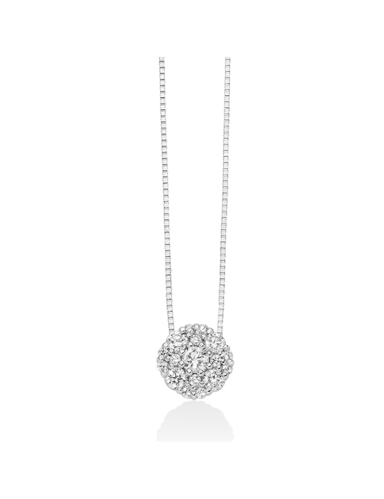 Collana Miluna - in Oro Bianco 18 carati con Pendente Rotondo e Diamanti Naturali - 0