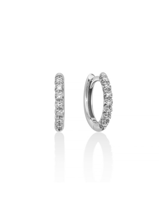 Miluna Earrings - 18K White Gold Hoop Earrings with White Diamonds - 0
