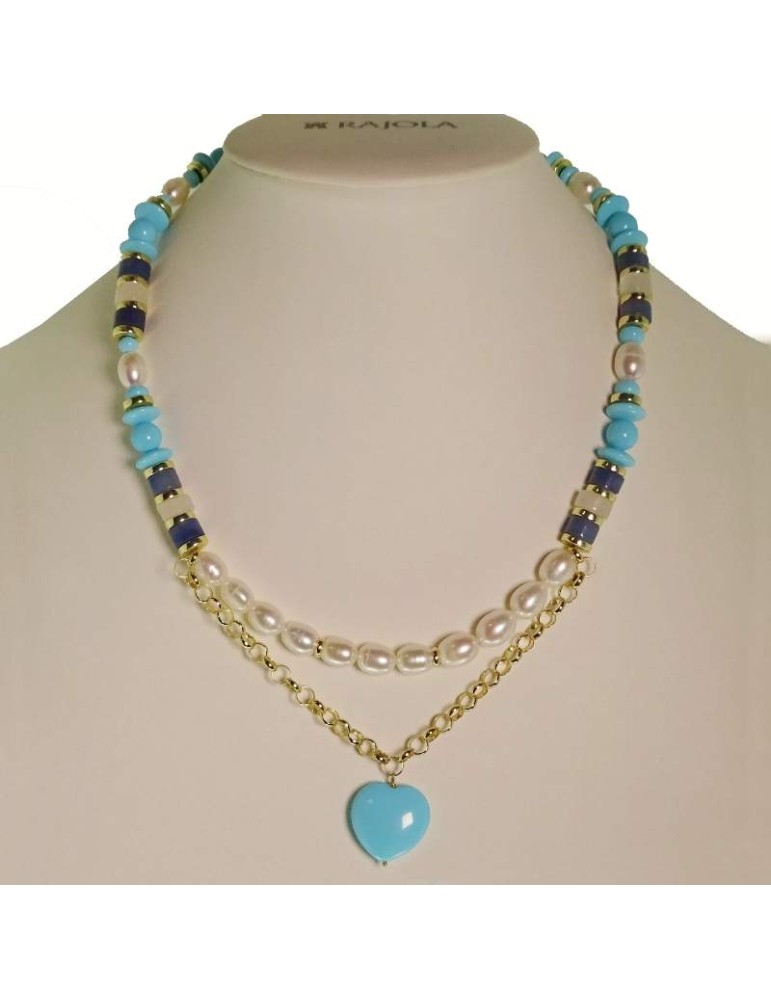 Rajola Necklace-925% Silver Golden-Paste Turquoise Crystal Blue-45-461-1
