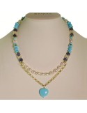 Rajola Necklace-925% Silver Golden-Paste Turquoise Crystal Blue-45-461-1