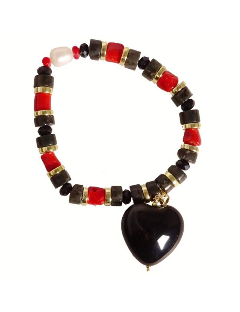 Bracciale Rajola - Argento 925% Dorato -Cuore-Onice-Corallo-45-461-218