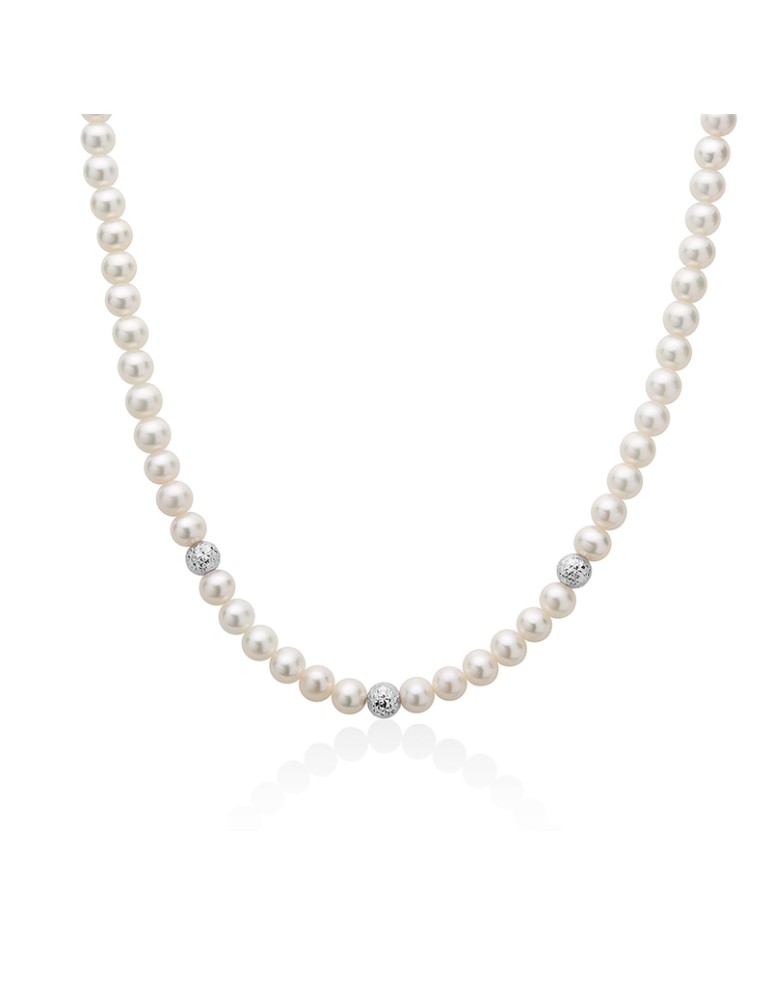 Collana Miluna - Boule e Fantasia con Perle Vere 6-6,5mm e Sfere in Oro Bianco 18 Carati - 0