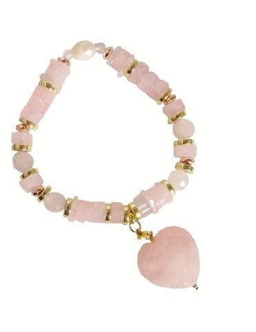 Bracelet Rajola-Tenerife-Rose Quartz Heart-Baroque Pearl-45-461-518
