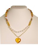 Collana Rajola - Argento 925% Dorato - Cuore in Ambra e Perle-45-461-6