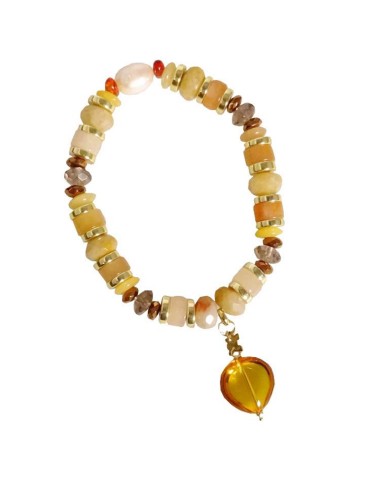 Rajola Necklace - 925% Silver Golden-Heart in Amber and Pearls-45-461-618
