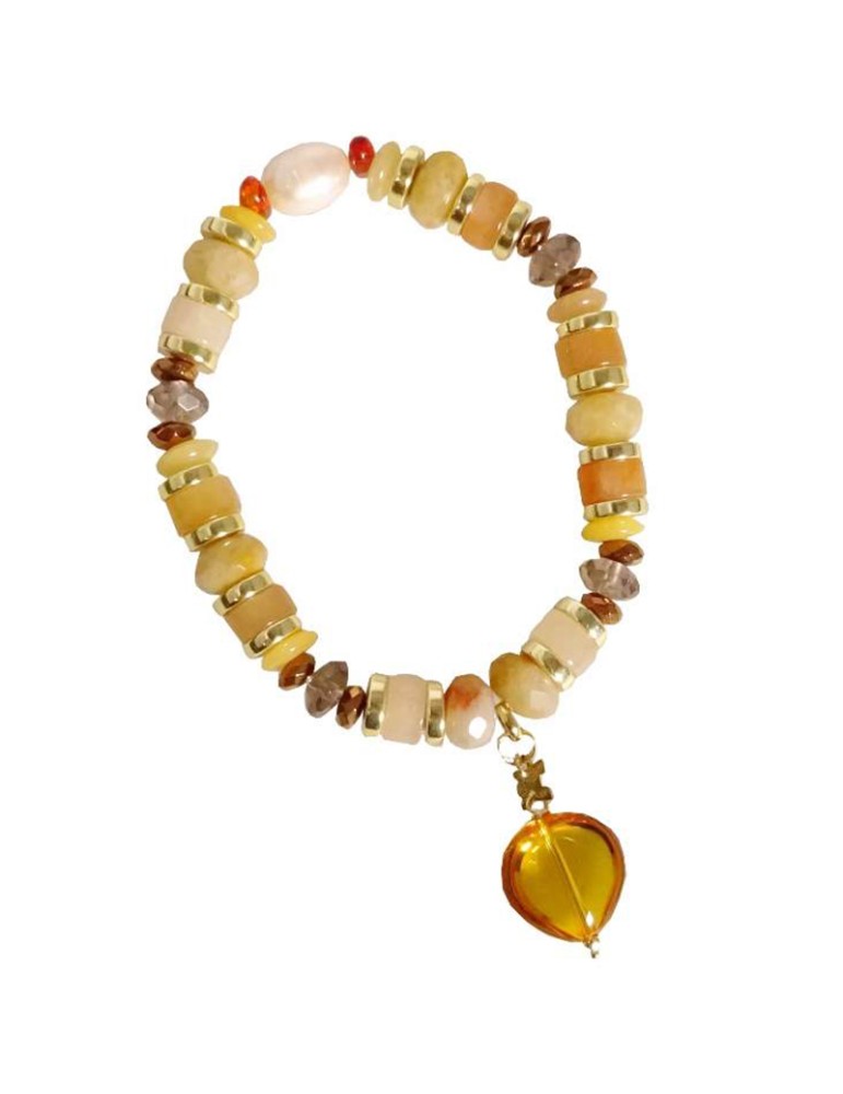 Rajola Necklace - 925% Silver Golden-Heart in Amber and Pearls-45-461-618