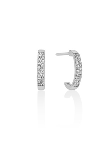 Miluna Earrings - 18K White Gold Semi Hoop with White Diamonds - 0 2