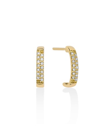 Miluna Earrings - 18K Yellow Gold Semi Hoop with White Diamonds - 0