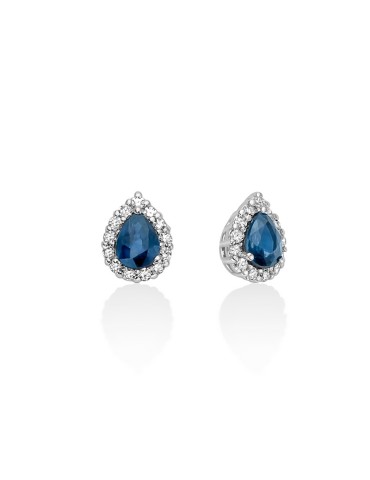 Miluna Earrings - Drop in 18K White Gold with Sapphire and Natural Diamonds - 0 2