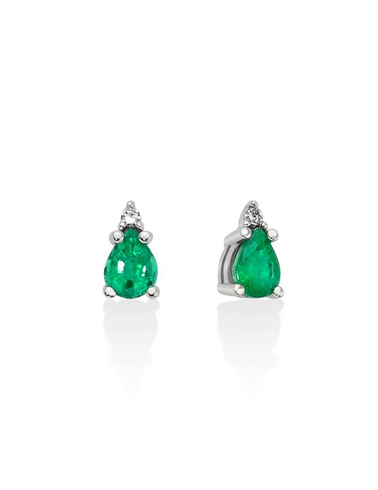 Miluna Earrings Drop in 18K White Gold with Natural Emeralds and