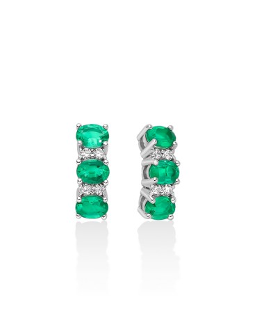 Miluna Earrings - Trilogy in 18K White Gold with Natural Emeralds and Diamonds - 0
