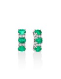 Miluna Earrings - Trilogy in 18K White Gold with Natural Emeralds and Diamonds - 0