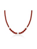 Miluna Necklace - Earth and Sea with Red Coral Agglomerate and Pearls - 0