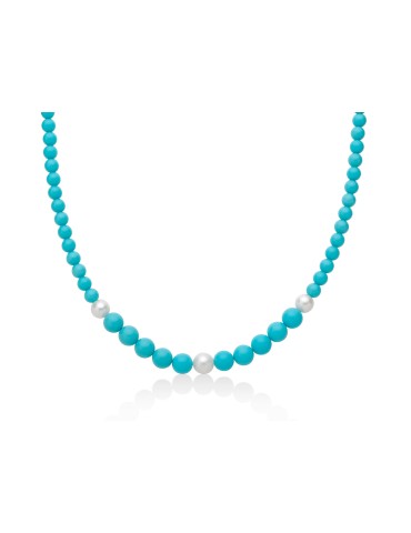 Collana Miluna - Terra e Mare con Agglomerato Turchese e Perle - 0