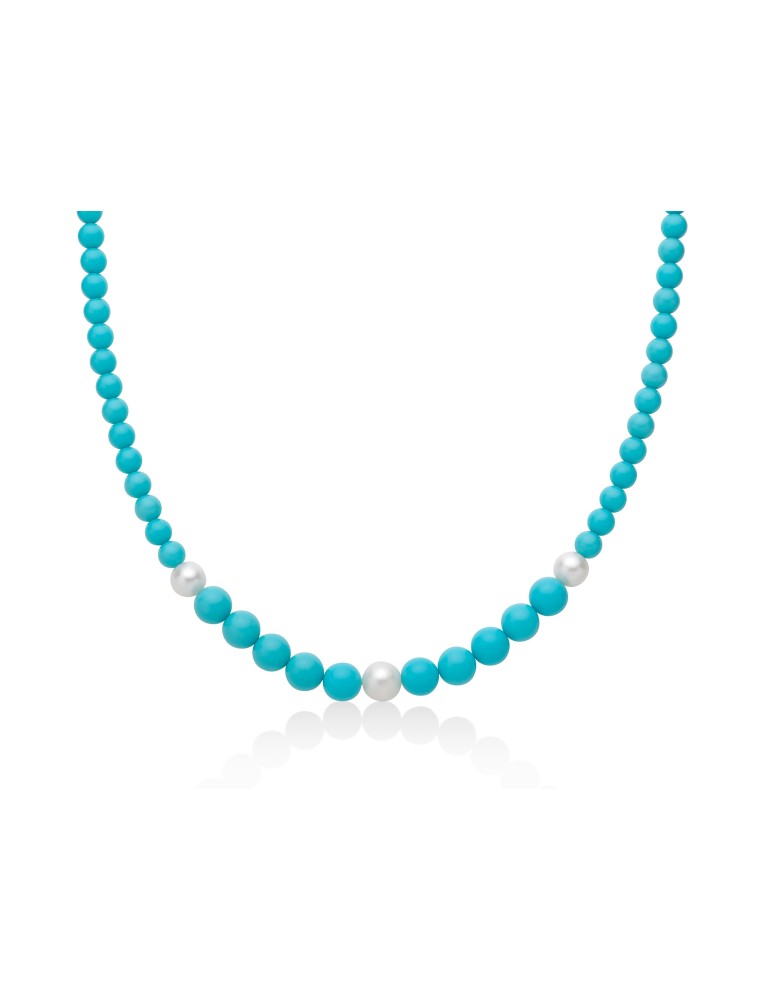 Miluna Necklace - Earth and Sea with Turquoise Cluster and Pearls - 0