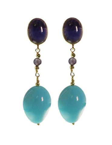 Orecchini Rajola - Argento 925% Dorato -Pasta Turchese-Iolite-45-857-1