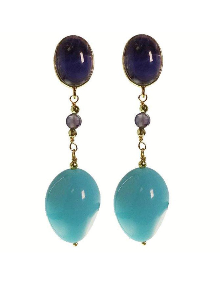 Orecchini Rajola - Argento 925% Dorato -Pasta Turchese-Iolite-45-857-1