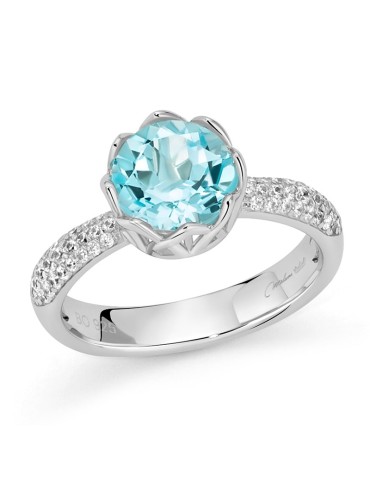 Anello Miluna-Argento 925% -Topazio Azzurro Rotondo-Misura 14-LID4026