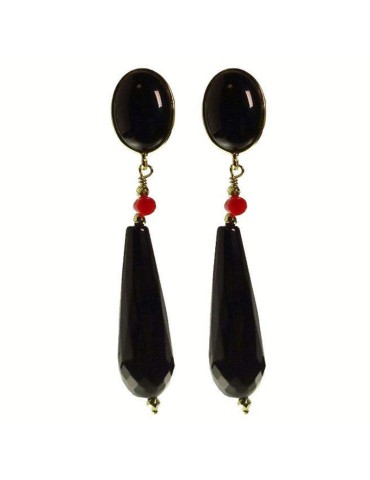 Orecchini Rajola-Argento 925% Dorato-Onice Nero-Corallo Rosso-45-857-3