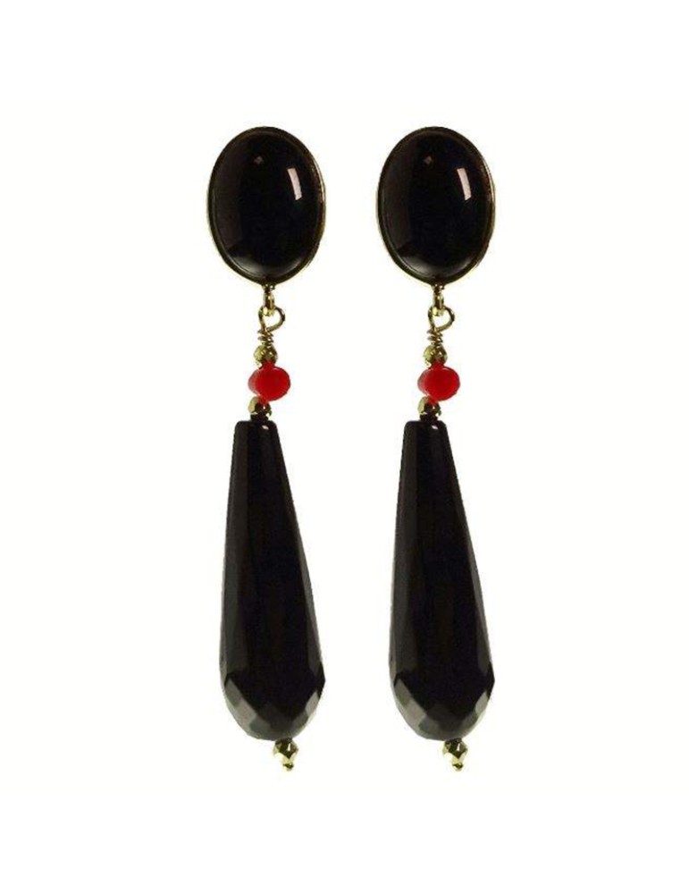 Orecchini Rajola-Argento 925% Dorato-Onice Nero-Corallo Rosso-45-857-3