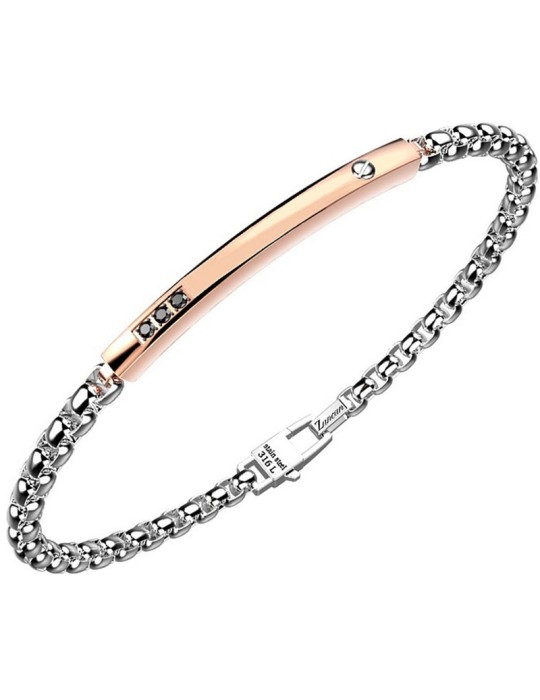 Zancan Bracelet - 316L Steel - Rose Gold Plate-Black Spinelli-EHB176