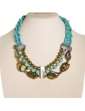 Rajola Necklace - Chakra - Choker - Turquoise Paste - Pearls-54-493-2
