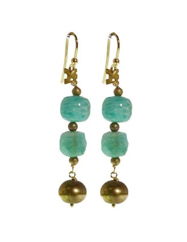 Orecchini Rajola-Argento 925% Dorato-Perle Scure-Amazzonite-54-493-2ORA