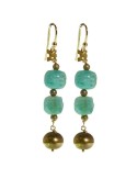 Rajola Earrings-925% Silver Golden-Dark Pearls-Amazonite-54-493-2ORA