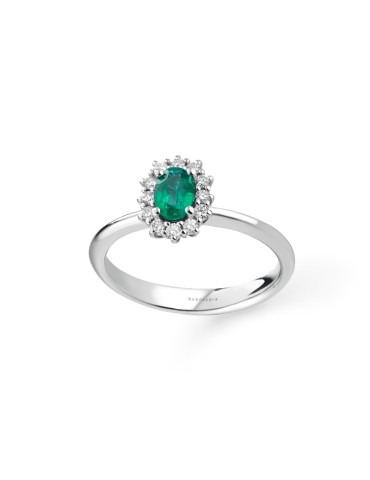 Buonocore Ring - 18K White Gold Rosette with Emerald and 0.55 ct Natural Diamonds - 0